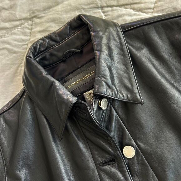 Amazing Y2K Vintage Banana Republic Black Leather Moto Jacket XS Womens - Picture 3 of 5